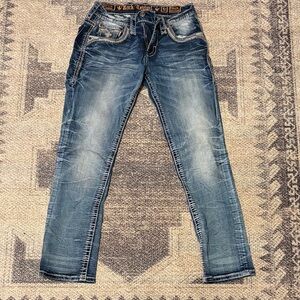 Rock Revival Distressed Blue Slim Jeans 32/32